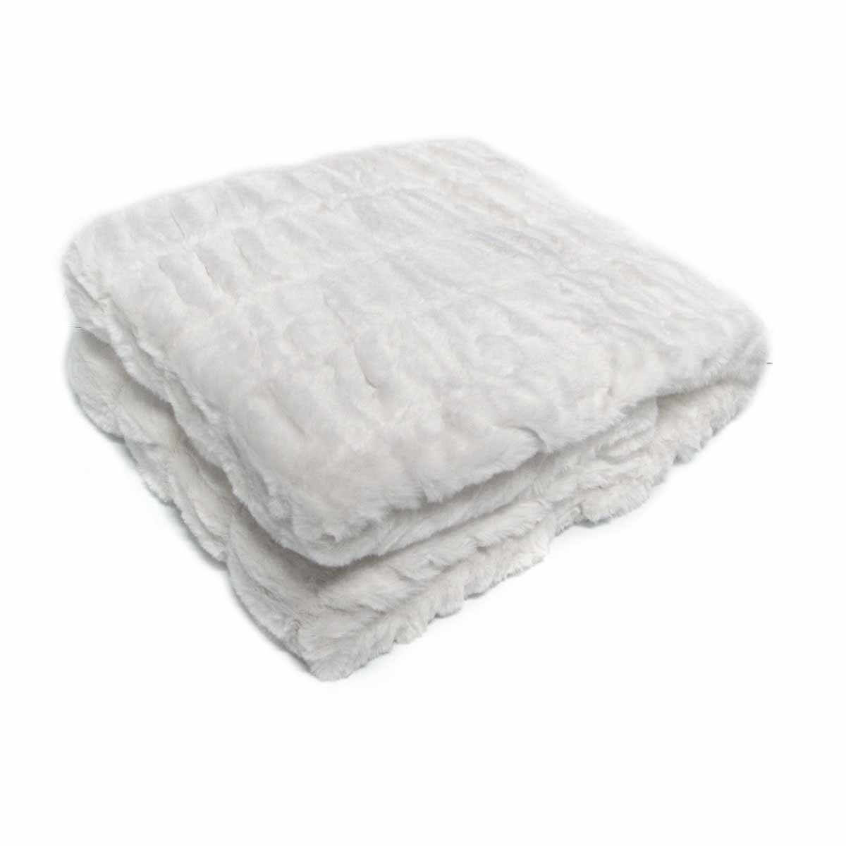 Harper Ruched Faux Fur Throw Rug – White 127 x 152cm