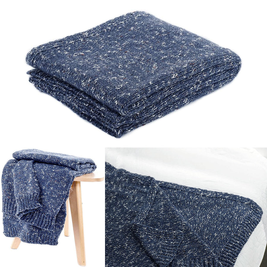Havana Blue Woven Throw Rug 127 x 152 cm - Soft Acrylic Cotton Blend - SuperSaverAU - view 1