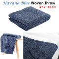 Havana Blue Woven Throw Rug 127 x 152 cm - Soft Acrylic Cotton Blend - SuperSaverAU - view 2