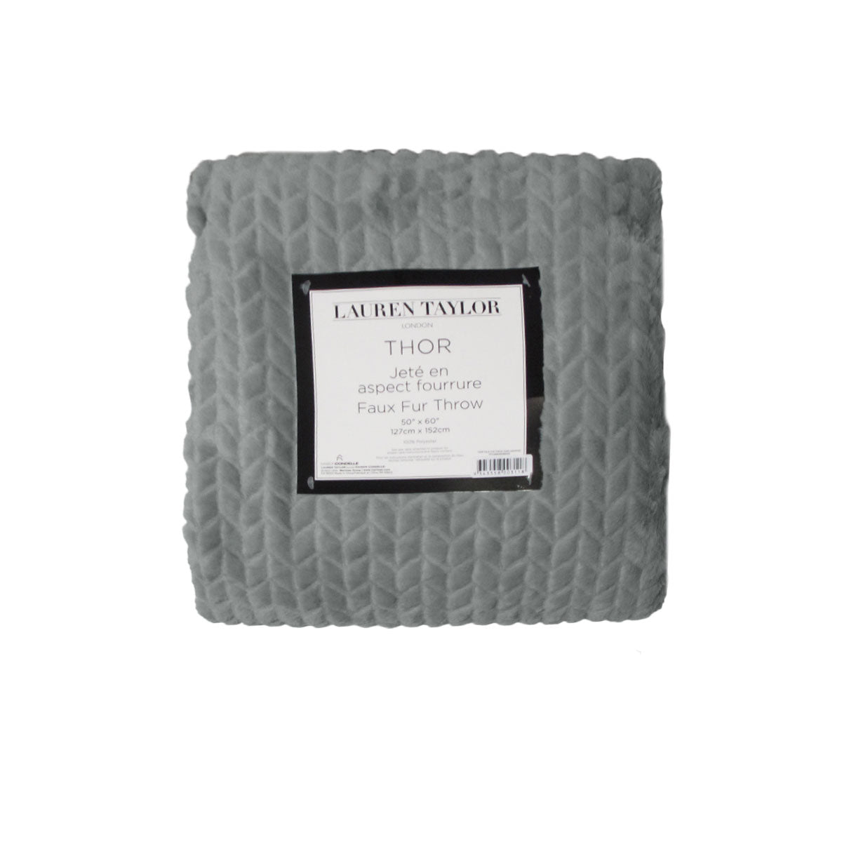 Lauren Taylor Herringbone Faux Fur Throw Rug 127 x 152 cm - Grey - SuperSaverAU - view 1