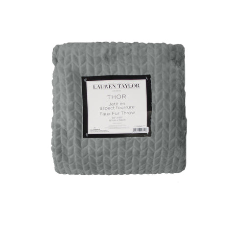 Lauren Taylor Herringbone Faux Fur Throw Rug 127 x 152 cm - Grey - SuperSaverAU - view 1