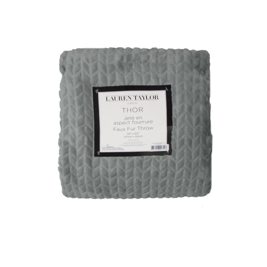 Lauren Taylor Herringbone Faux Fur Throw Rug 127 x 152 cm - Grey