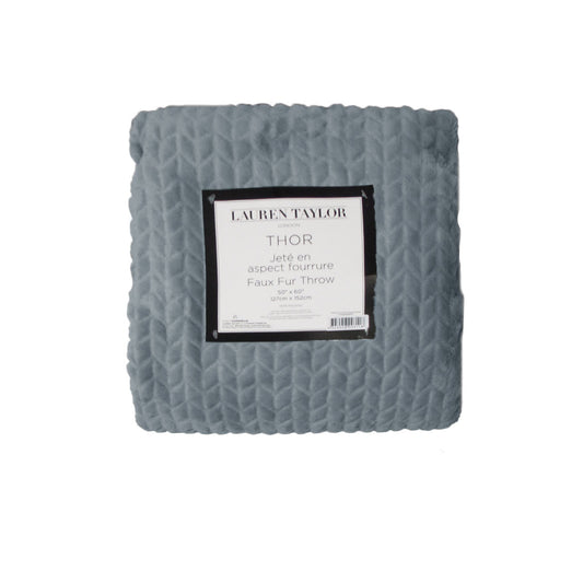 Lauren Taylor Herringbone Faux Fur Throw Rug 127 x 152 cm - Steel Color