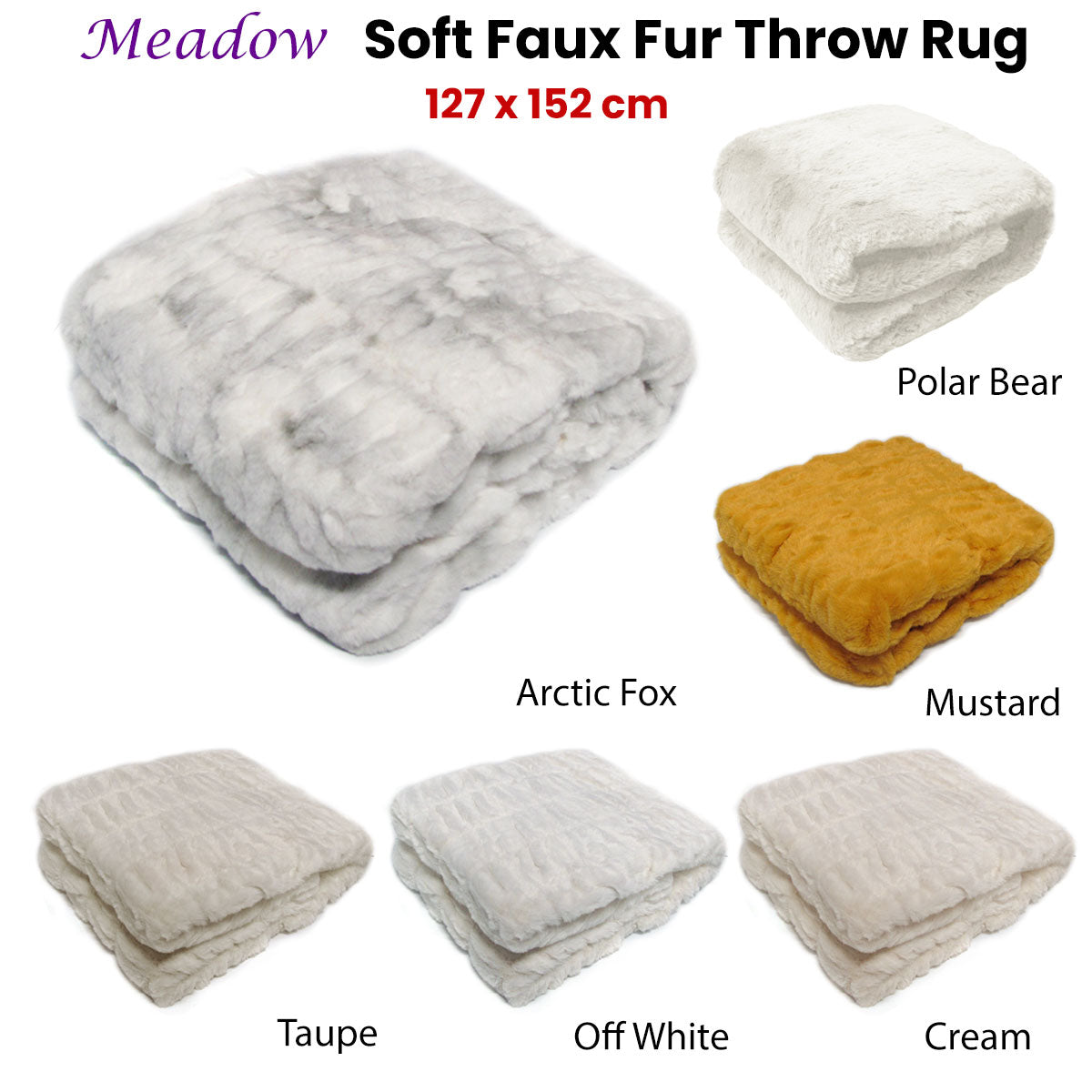 Premium Meadow Faux Fur Throw Rug – Off White 127 x 152cm