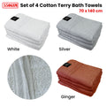 550GSM Set of 4 100% Cotton Terry Bath Towels 70 x 140 cm - Silver - SuperSaverAU - view 2