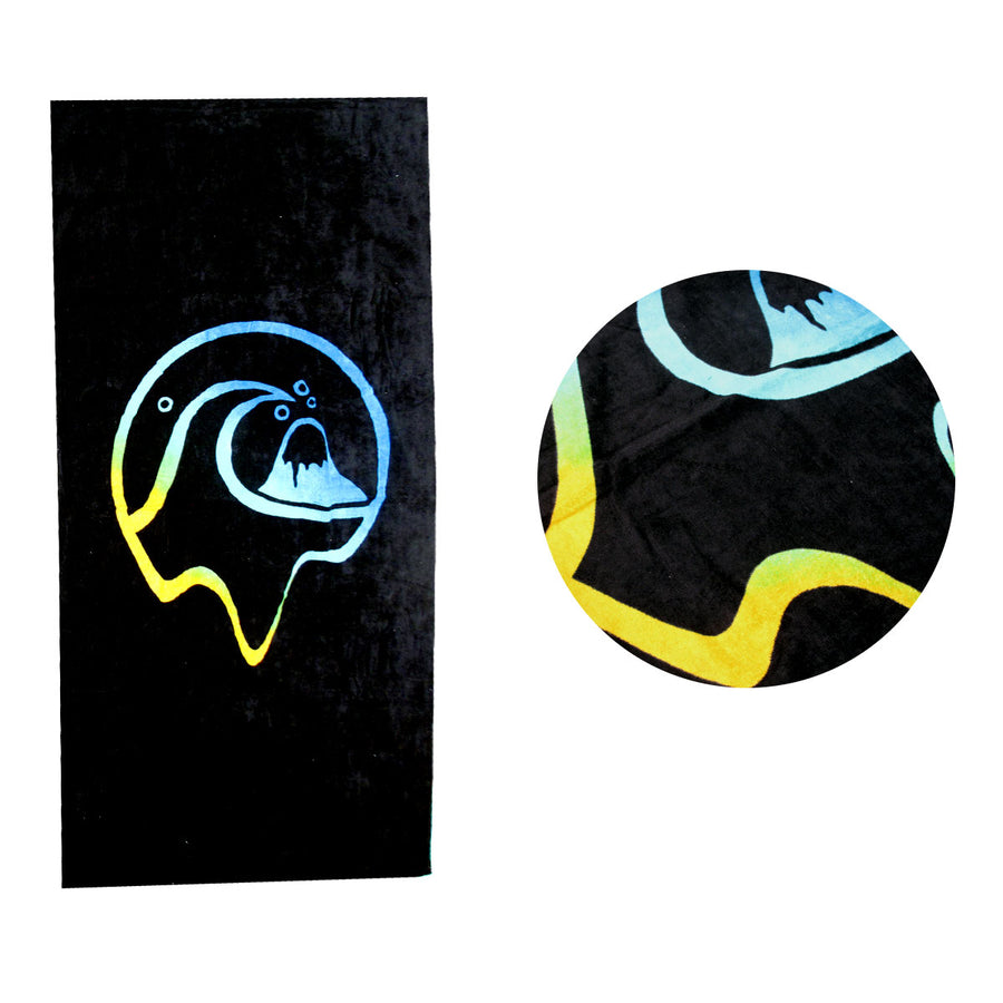 Flow-riding Black Beach Towel 70 x 145 cm - 100% Cotton, Graphic Print Design - SuperSaverAU - view 1