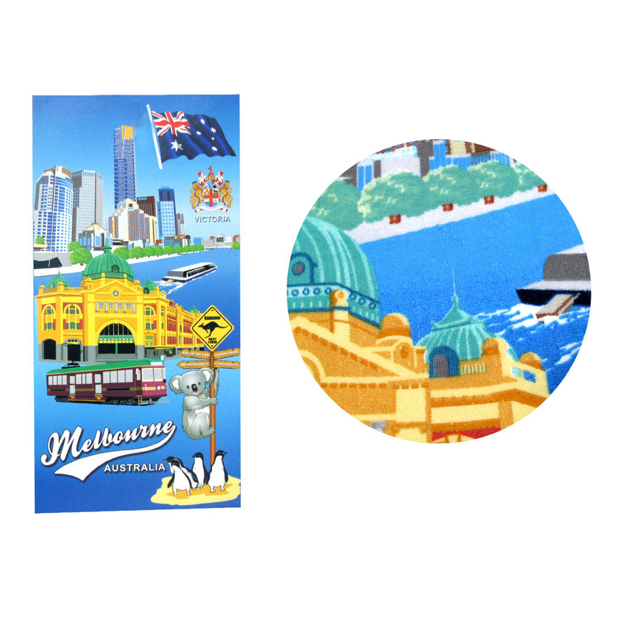 Premium Melbourne Australia Microfibre Beach Towel - 75 x 152cm