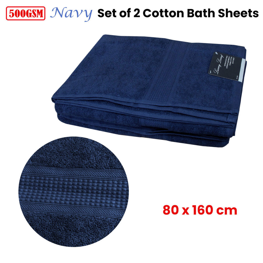 100% Cotton 500GSM Bath Sheet Set of 2 Navy 80 x 160 cm - SuperSaverAU - view 1