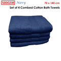 500GSM Set of 4 Combed Cotton Bath Towels Navy 70 x 140 cm - SuperSaverAU - view 2