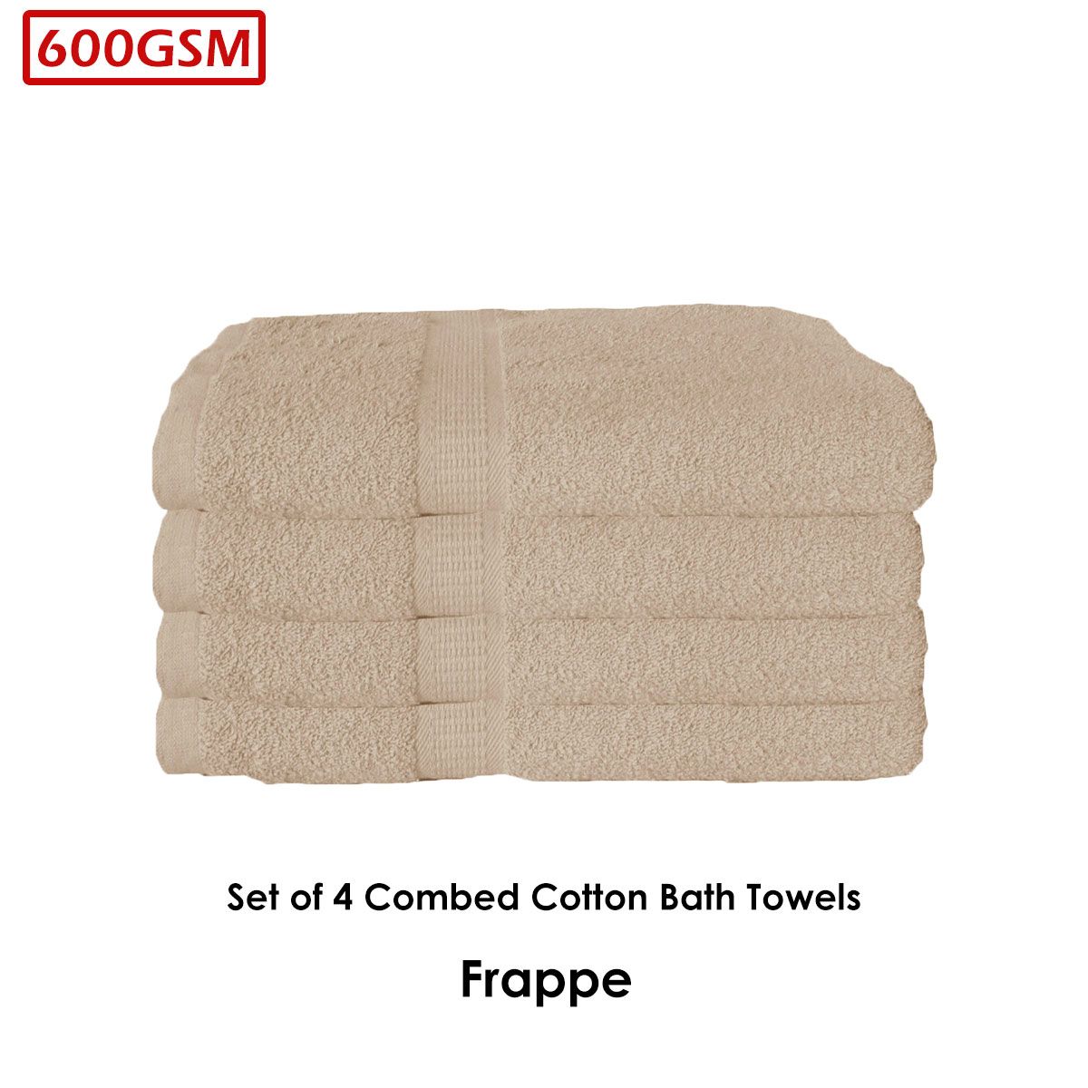 600GSM Set of 4 Combed Cotton Bath Towels 70 x 140 cm Latte (aka Frappe) - SuperSaverAU - view 2