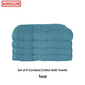 600GSM Set of 4 Combed Cotton Bath Towels 70 x 140 cm Teal - SuperSaverAU - view 2