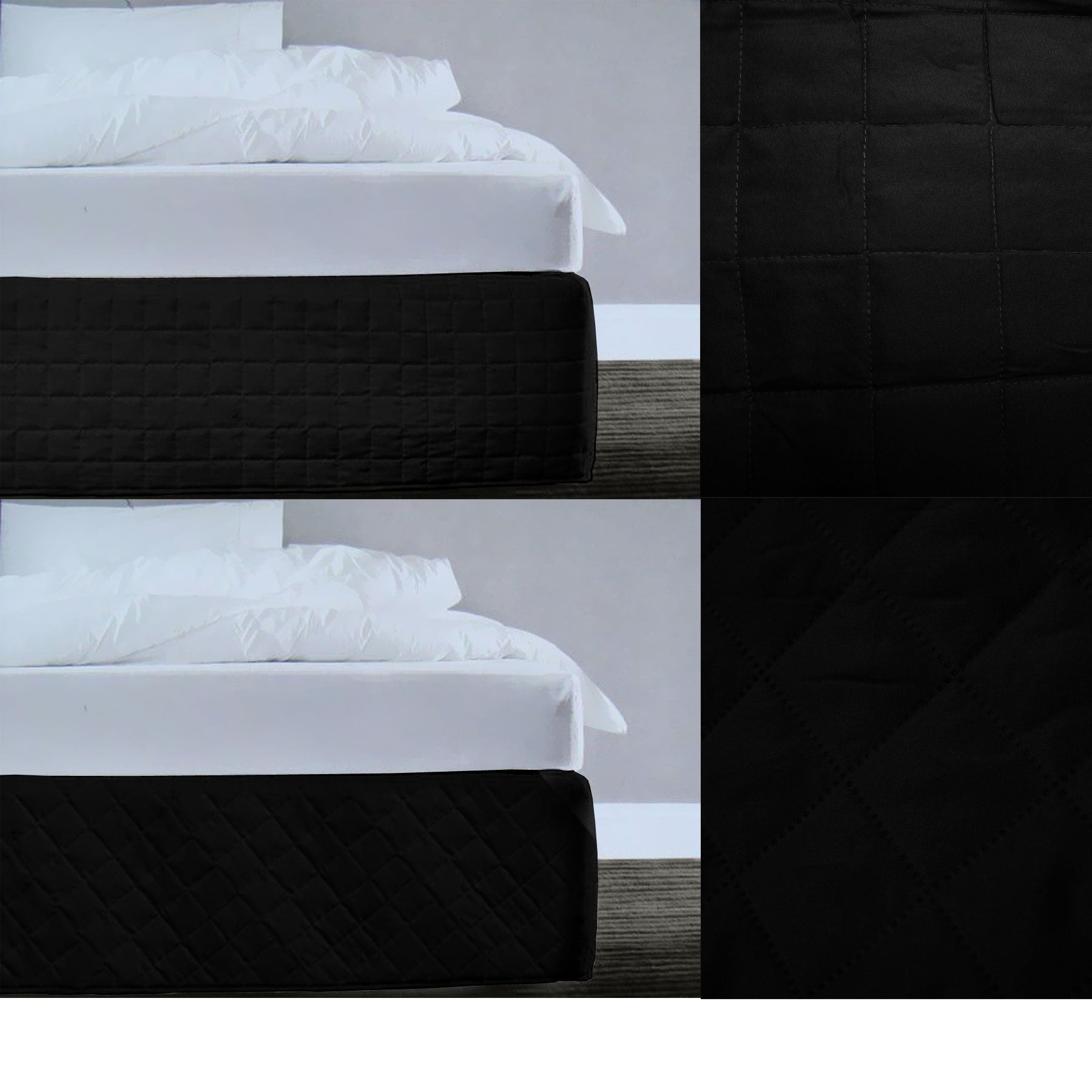 Microfiber Quilted Bedskirt/Valance 33cm Drop Black Queen - Random Pattern - SuperSaverAU - view 1
