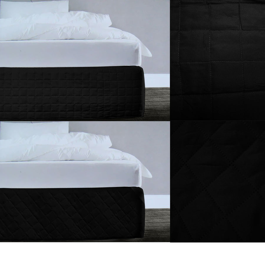 Microfiber Quilted Bedskirt/Valance 33cm Drop Black Queen - Random Pattern - SuperSaverAU - view 1