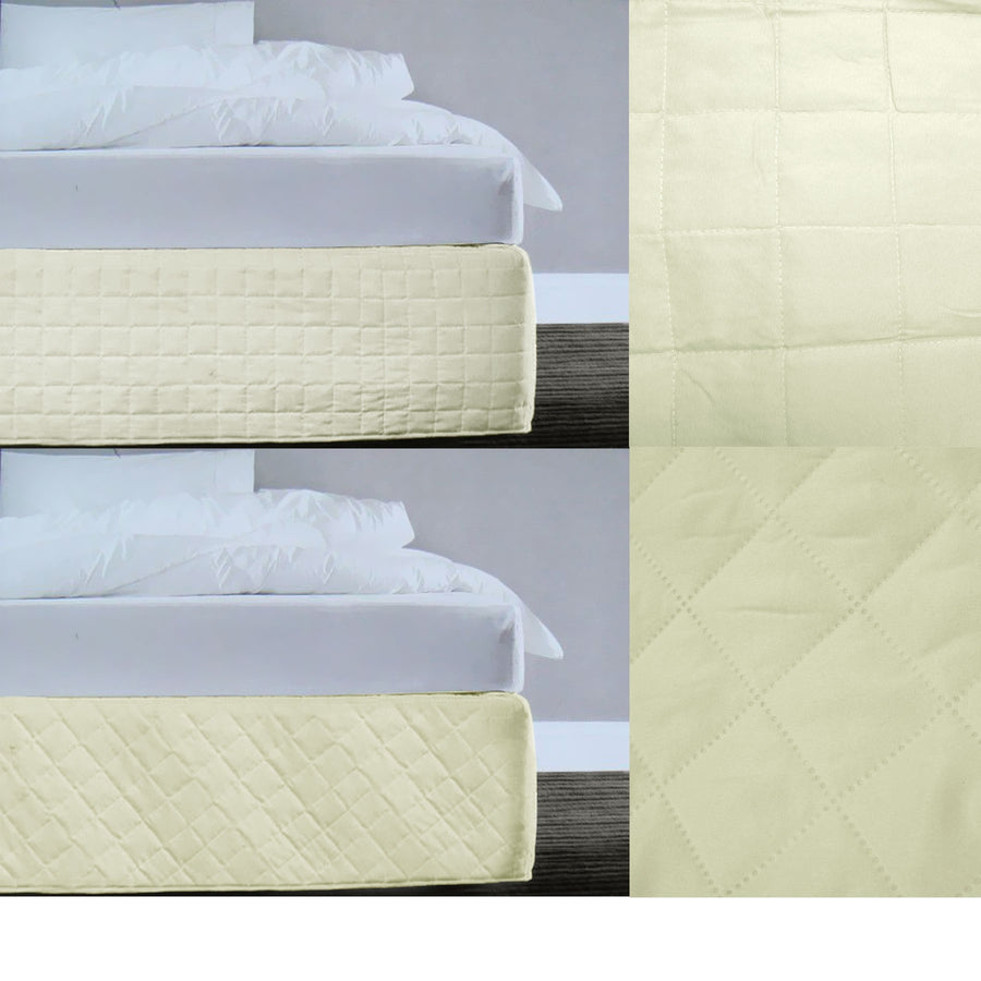 Microfiber Quilted Bedskirt Valance Cream 33cm Drop Queen - Random Pattern - SuperSaverAU - view 1