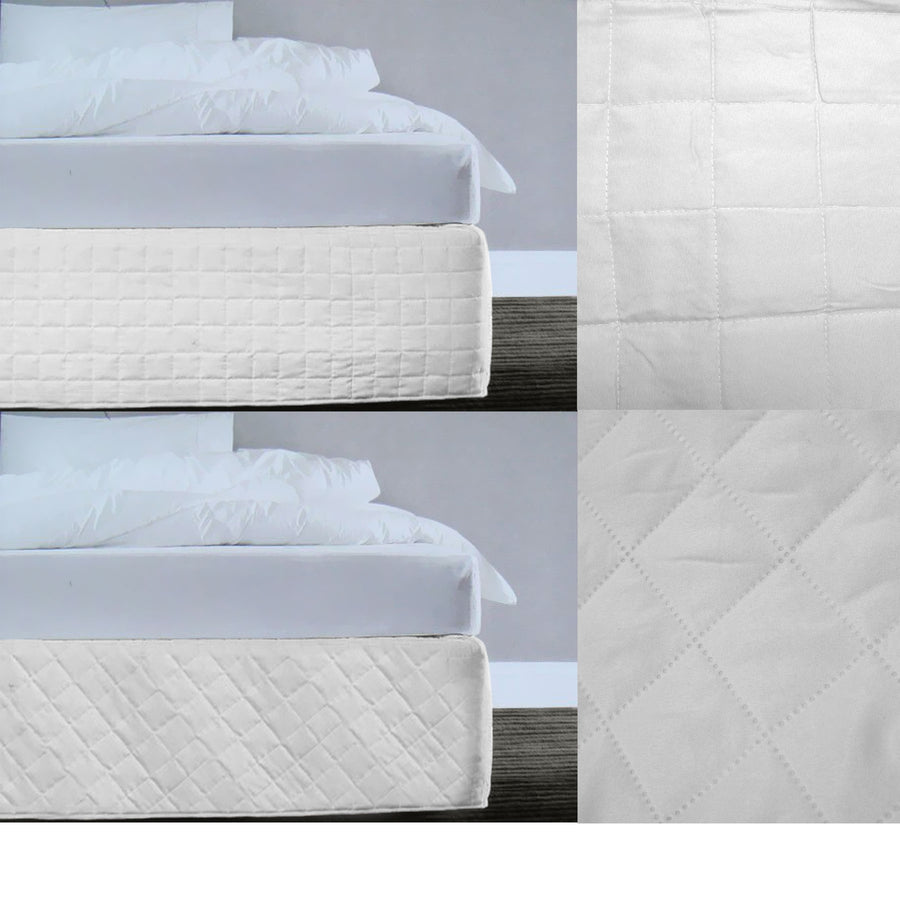 Microfiber Quilted Bedskirt Valance 33cm Drop Queen - Random Pattern, White - SuperSaverAU - view 1