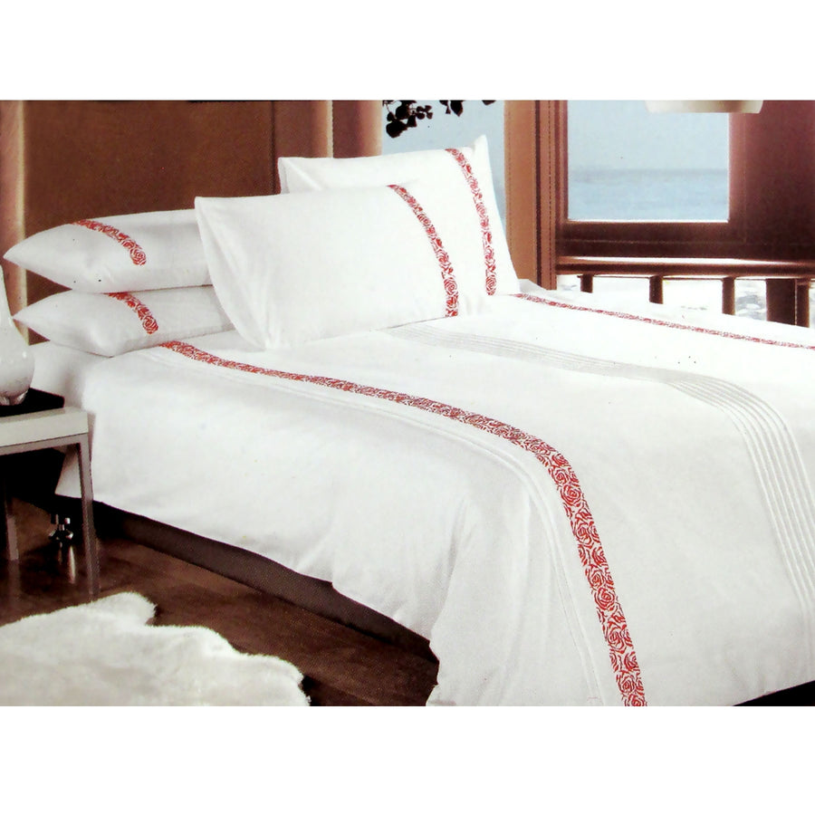 Metropolitan Haze Red Cotton Embroidered Quilt Cover Set King - 350TC, Pintucking - SuperSaverAU - view 1