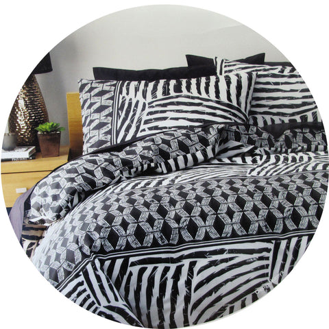 Homeport Kenya Black Geometric Quilt Cover Set Double - 180 x 210cm - SuperSaverAU - view 1