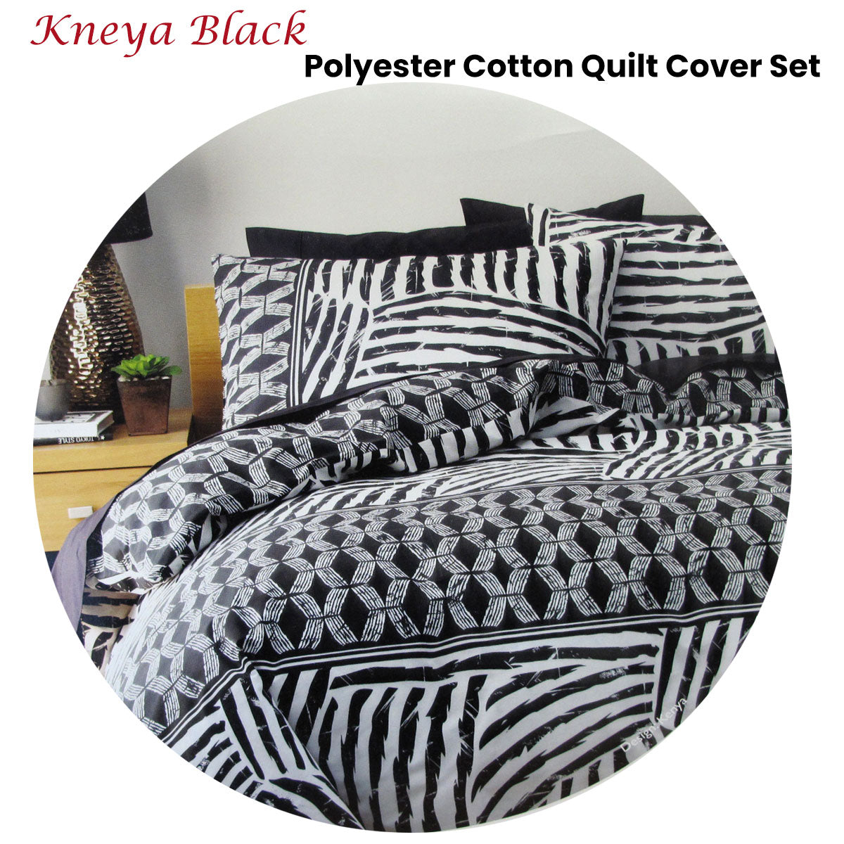 Homeport Kenya Black Geometric Quilt Cover Set Double - 180 x 210cm - SuperSaverAU - view 2