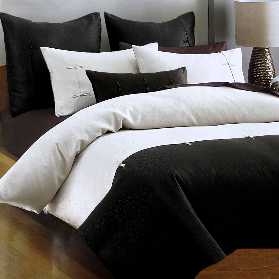 Deco Shandong Quilt Cover Set Queen - Jacquard Design, Black & White - SuperSaverAU - view 1