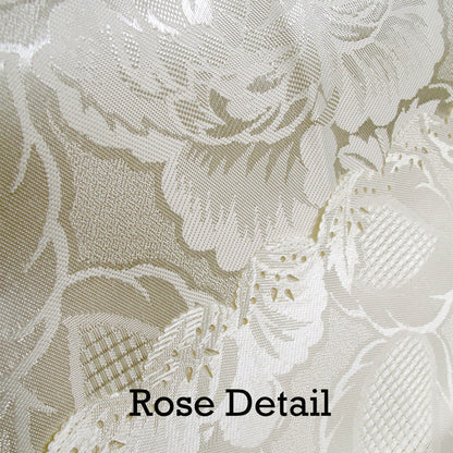 Rose Ecru Luxury Jacquard Tablecloth 150 x 270 cm - Floral Design, Stain Resistant