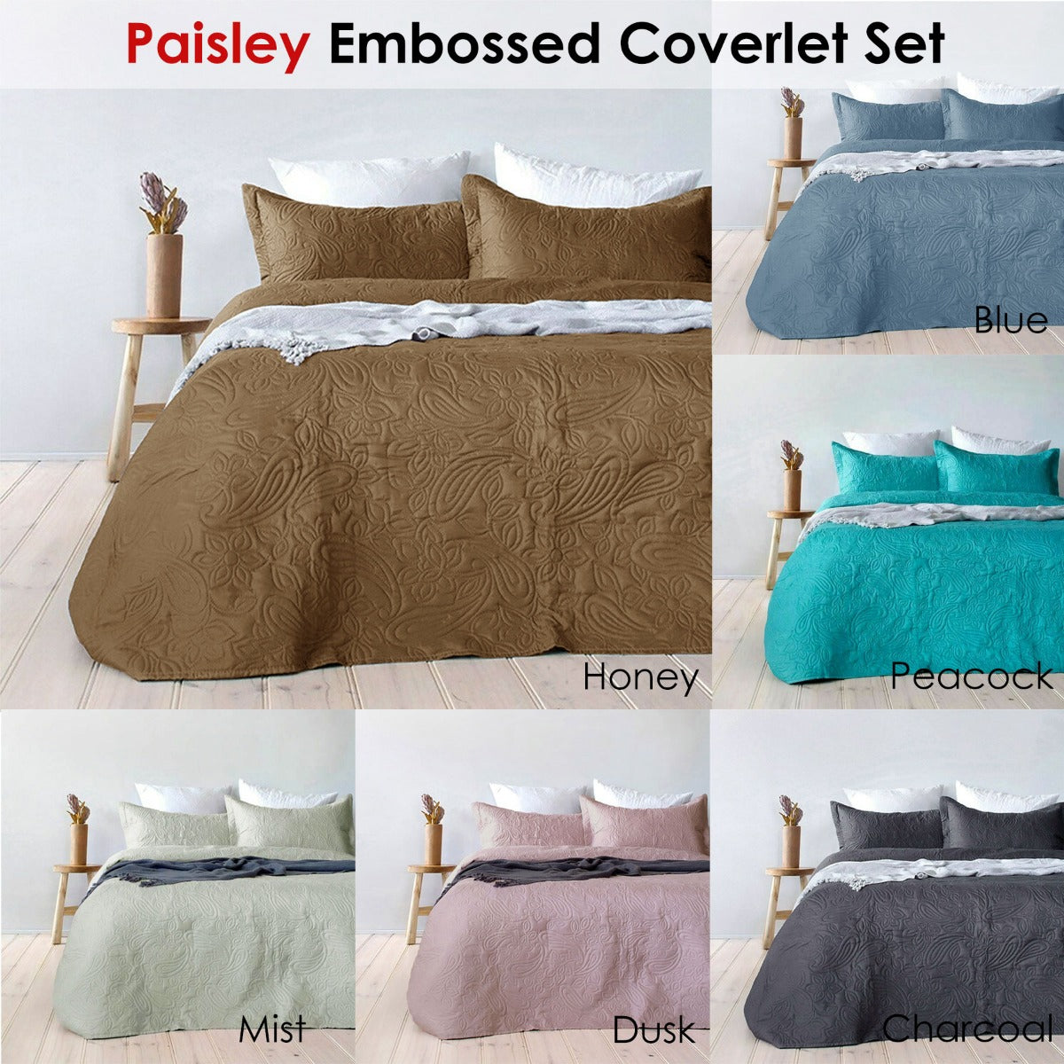 Bambury Paisley Embossed Coverlet Set Queen/King - Floral Design, Easy Care - SuperSaverAU - view 2