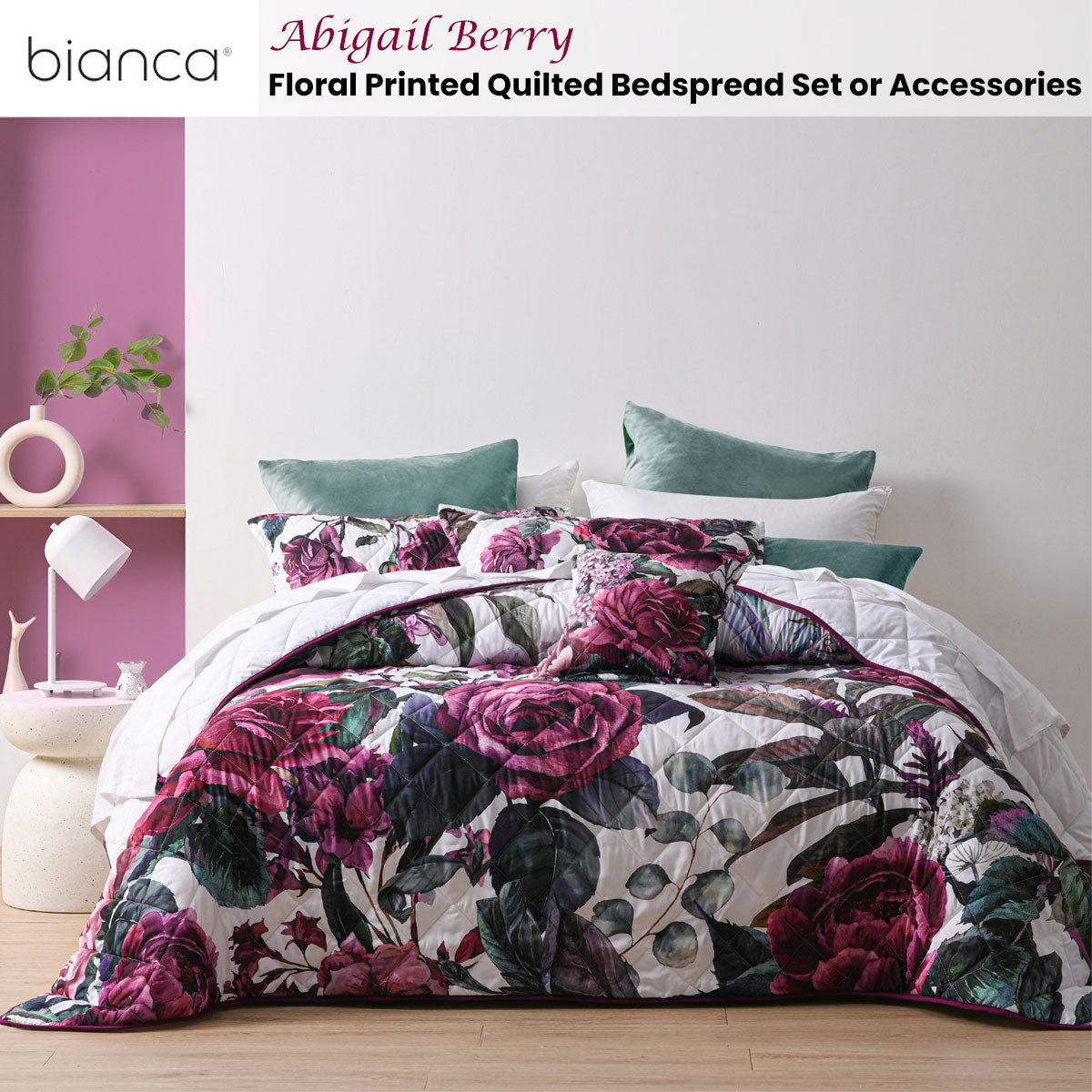 Bianca Abigail Berry Floral Quilted Bedspread Set - King