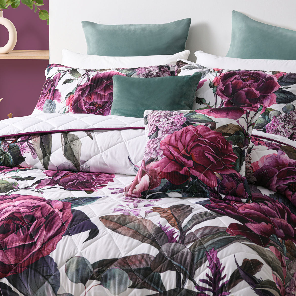 Bianca Abigail Berry Floral Quilted Bedspread Set - King