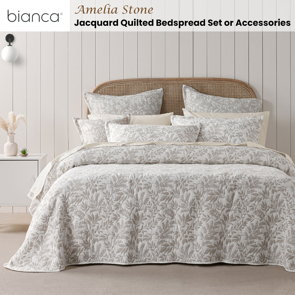 Bianca Ameila Stone Jacquard Quilted Bedspread Set - Queen