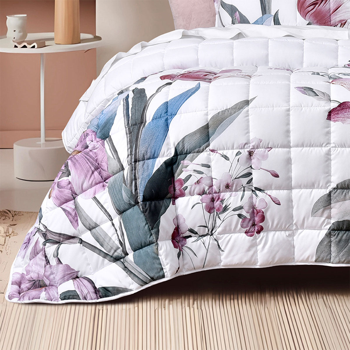 Bianca Carmela Floral Bedspread Set Single - Hand Painted, Soft Polyester - SuperSaverAU - view 3