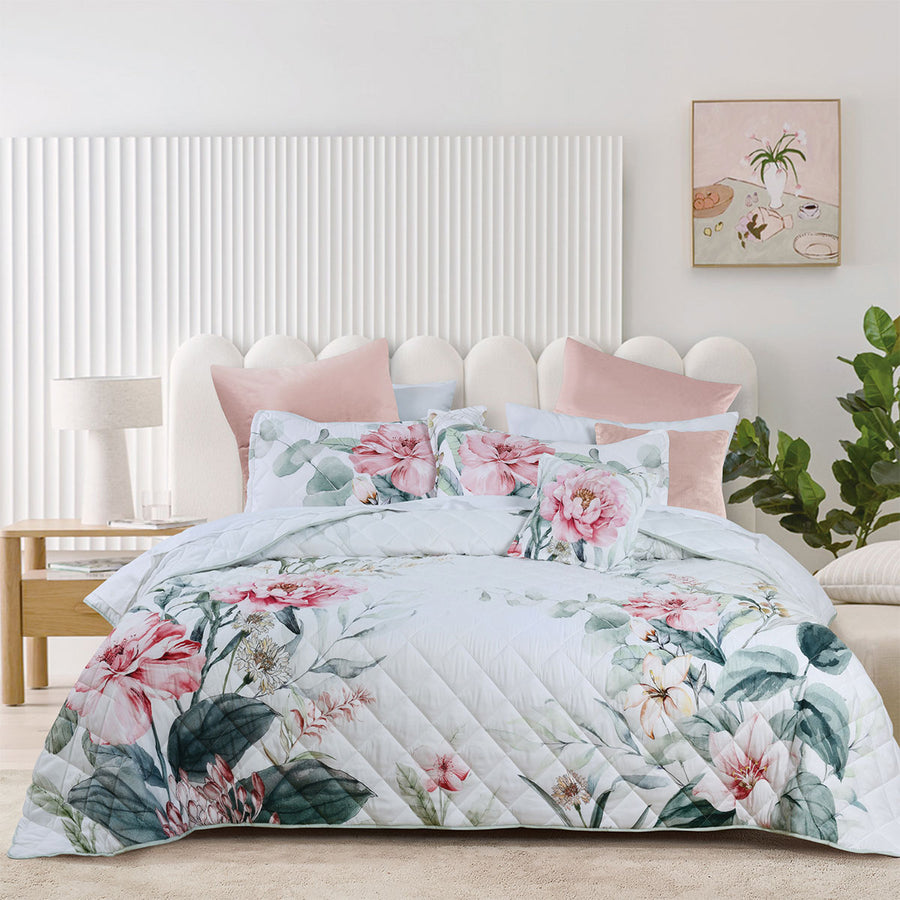 Bianca Coleraine White Floral Bedspread Set King Single - Quilted Comfort - SuperSaverAU - view 1