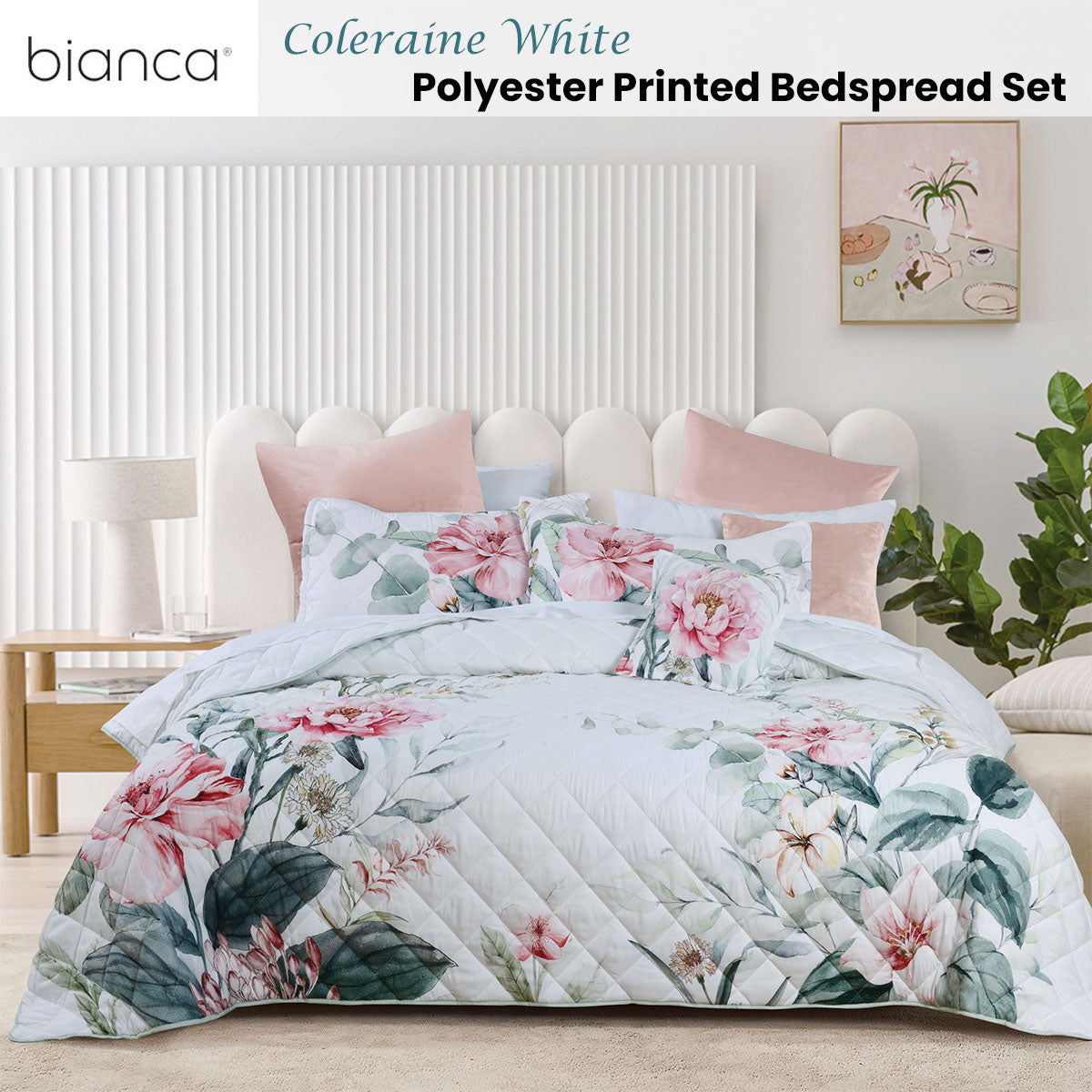 Bianca Coleraine White Floral Bedspread Set King Single - Quilted Comfort - SuperSaverAU - view 2