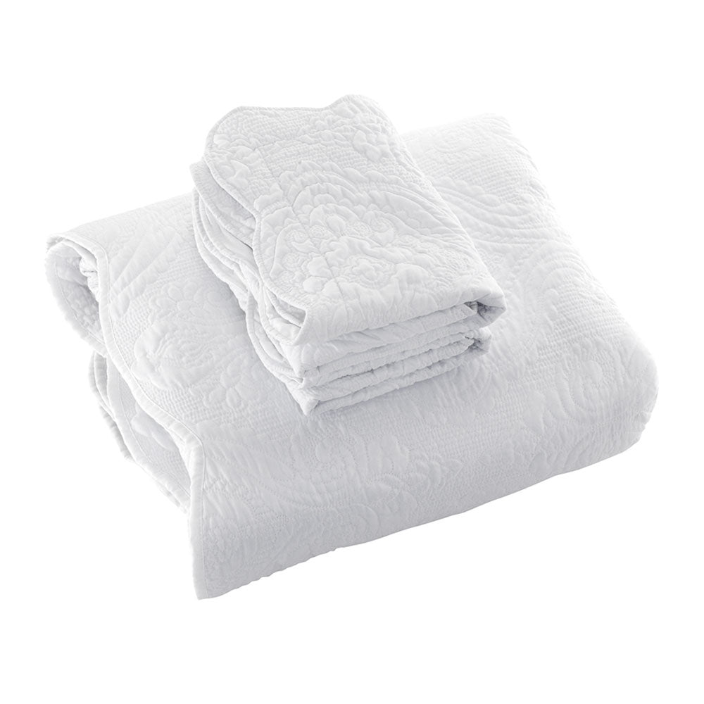 Bianca Elegance Cordelia Bedspread Set with Quilted Damask Design - White, King