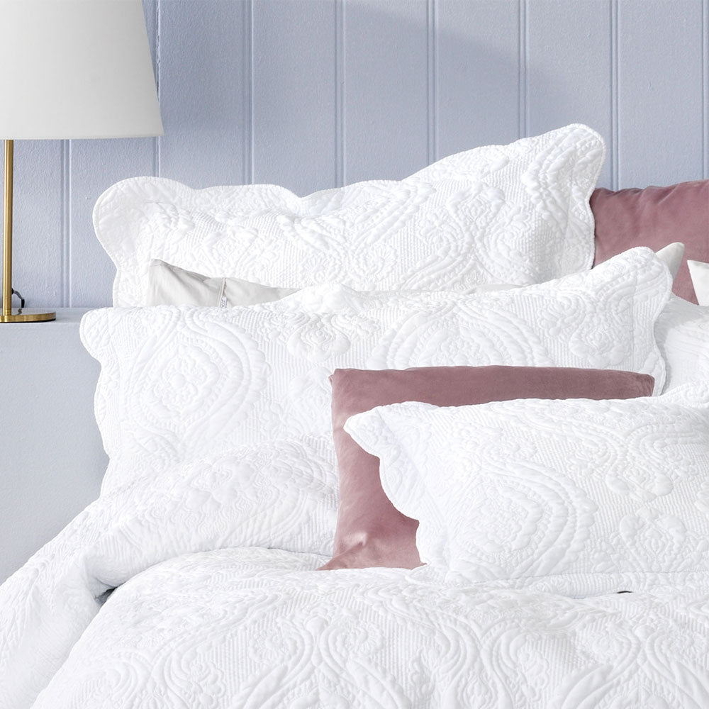 Bianca Elegance Cordelia Bedspread Set with Quilted Damask Design - White, King