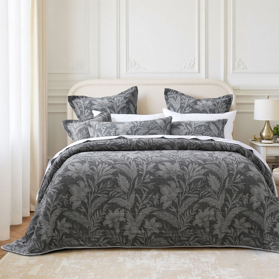 Bianca Maidstone Grey Floral Bedspread Set Queen - Luxurious Jacquard - SuperSaverAU - view 1