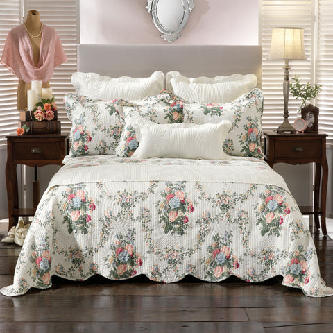 Bianca Rosedale Multi Bedspread Set - 250x249 cm, Embossed Floral Design, Scalloped Trim - SuperSaverAU - view 1