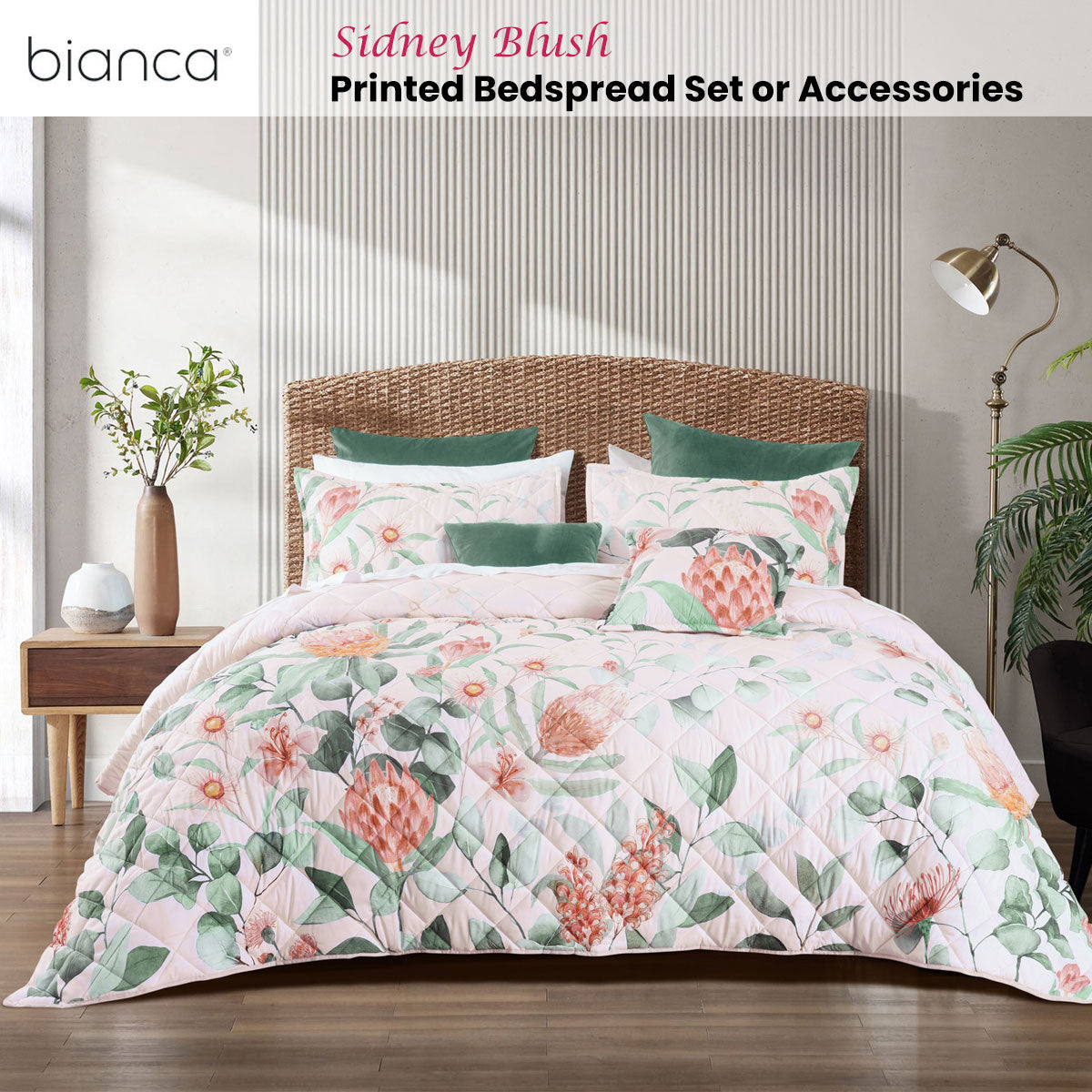 Bianca Sidney Printed Floral Bedspread Set – Blush King