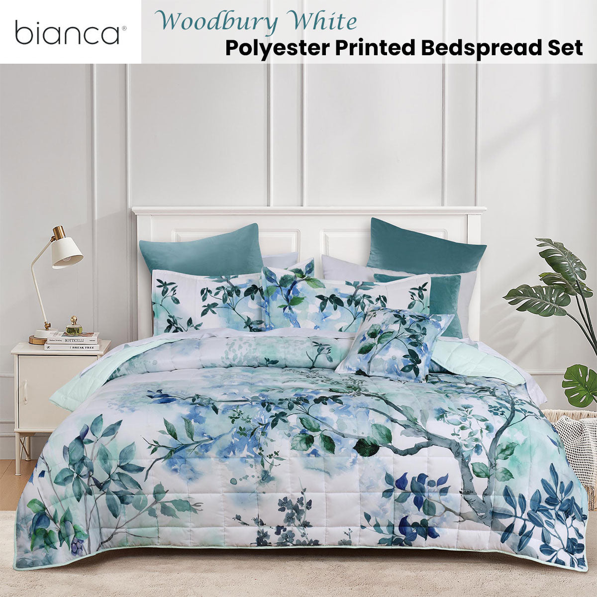 Bianca Woodbury White Botanical Printed Bedspread Set - Double - SuperSaverAU - view 2
