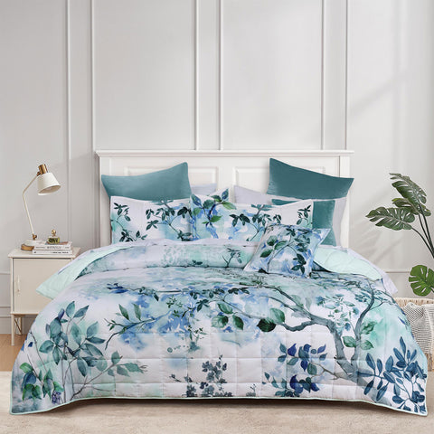 Bianca Woodbury White Botanical Printed Bedspread Set - King - SuperSaverAU - view 1