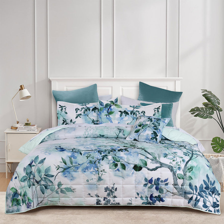 Bianca Woodbury White Botanical Printed Bedspread Set - King - SuperSaverAU - view 1