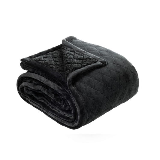Bianca Mansfield Blanket Charcoal 190x230 cm - Velvet & Sherpa, Lattice Pattern