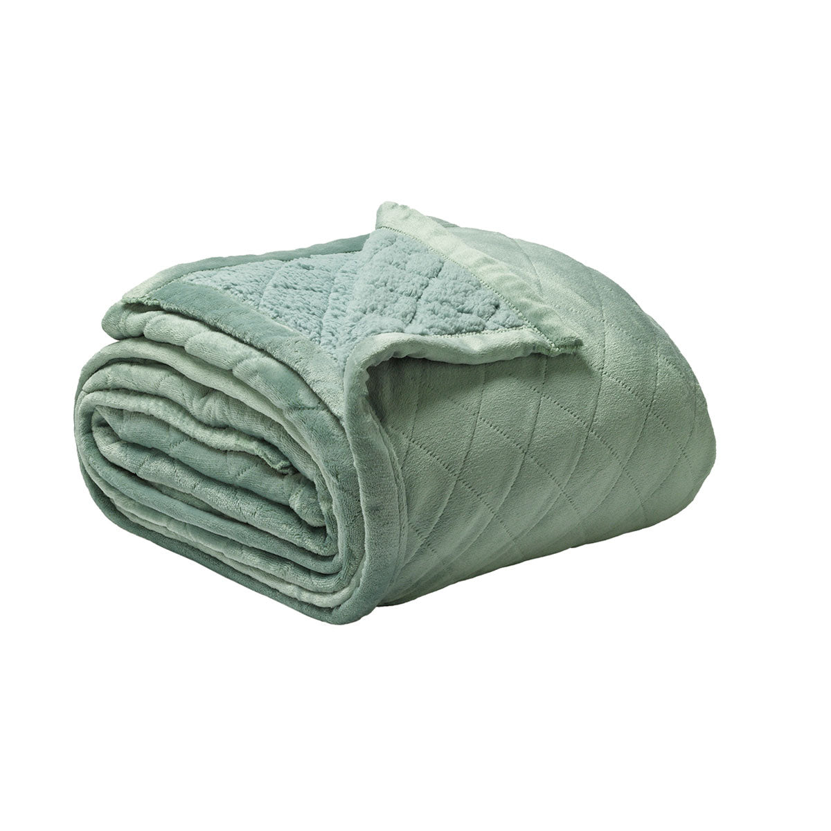 Bianca Mansfield Sherpa Blanket Sage Super King - Soft Velvet, Lattice Pattern
