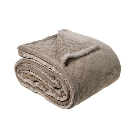 Bianca Mansfield Blanket Taupe 180 x 240 cm - Velvet & Sherpa, Lattice Pattern - SuperSaverAU - view 1