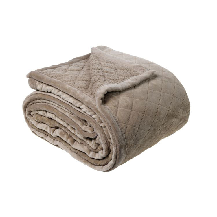 Bianca Mansfield Blanket Taupe Queen/King - Velvet, Sherpa, Lattice Pattern