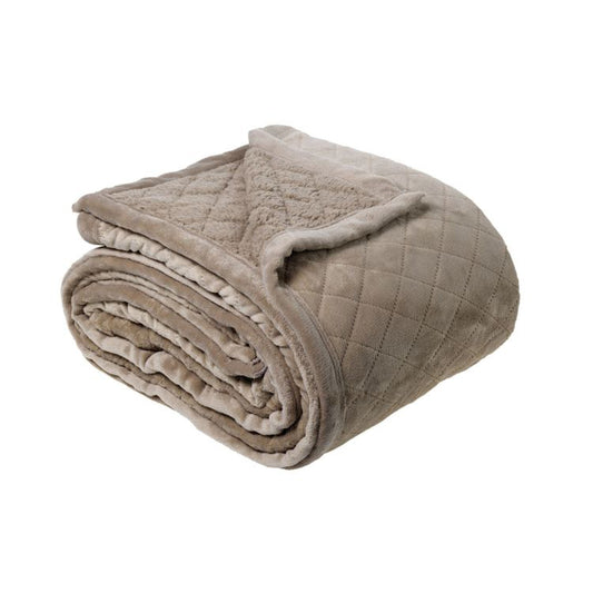 Bianca Mansfield Blanket Taupe Queen/King - Velvet, Sherpa, Lattice Pattern
