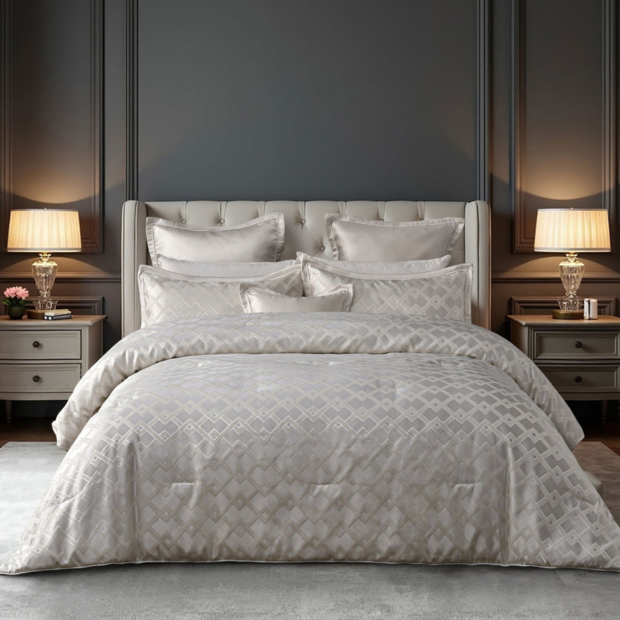 Bianca Firenze Pearl Jacquard Geometric Comforter Set – Super King 6 Piece