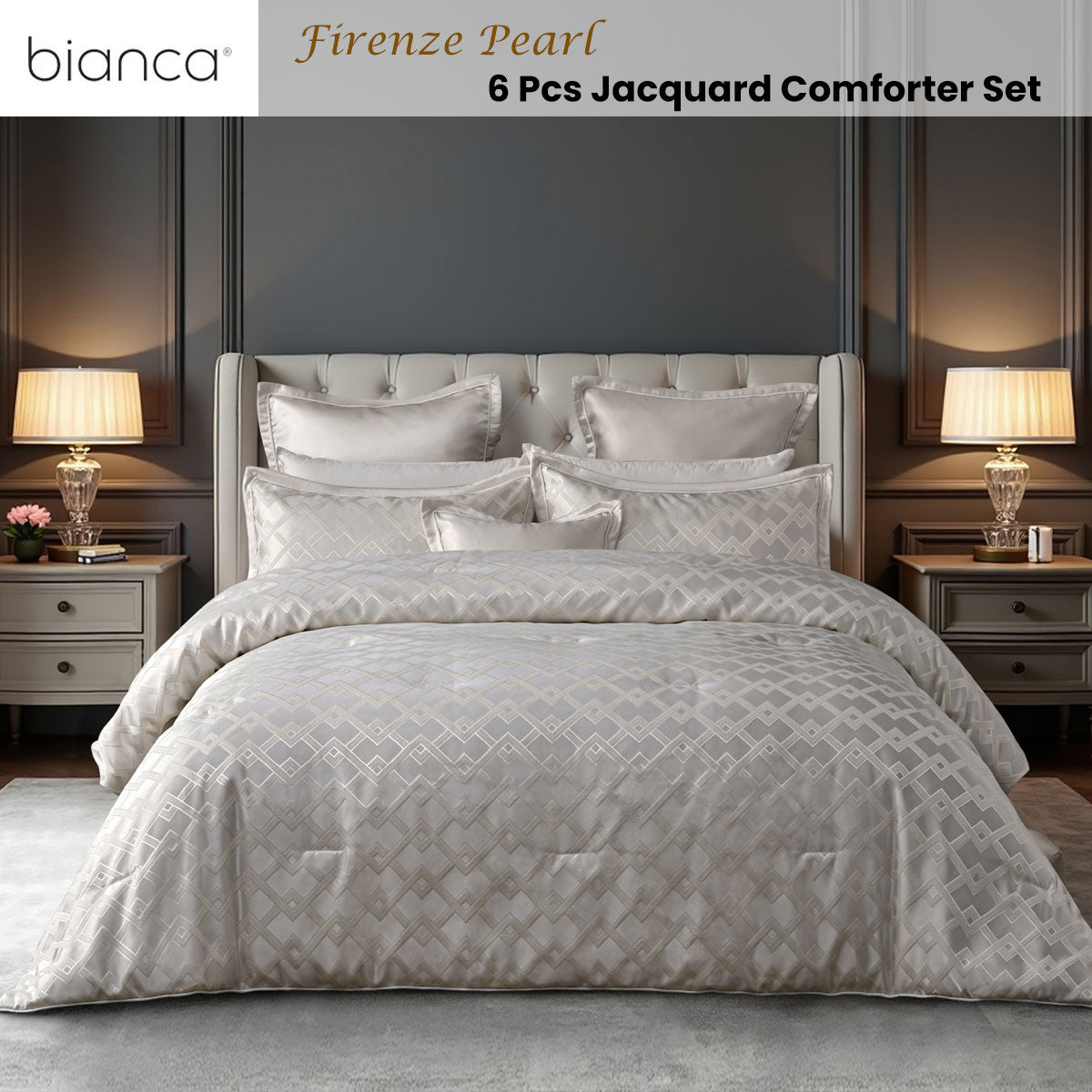 Bianca Firenze Pearl Jacquard Geometric Comforter Set – Super King 6 Piece