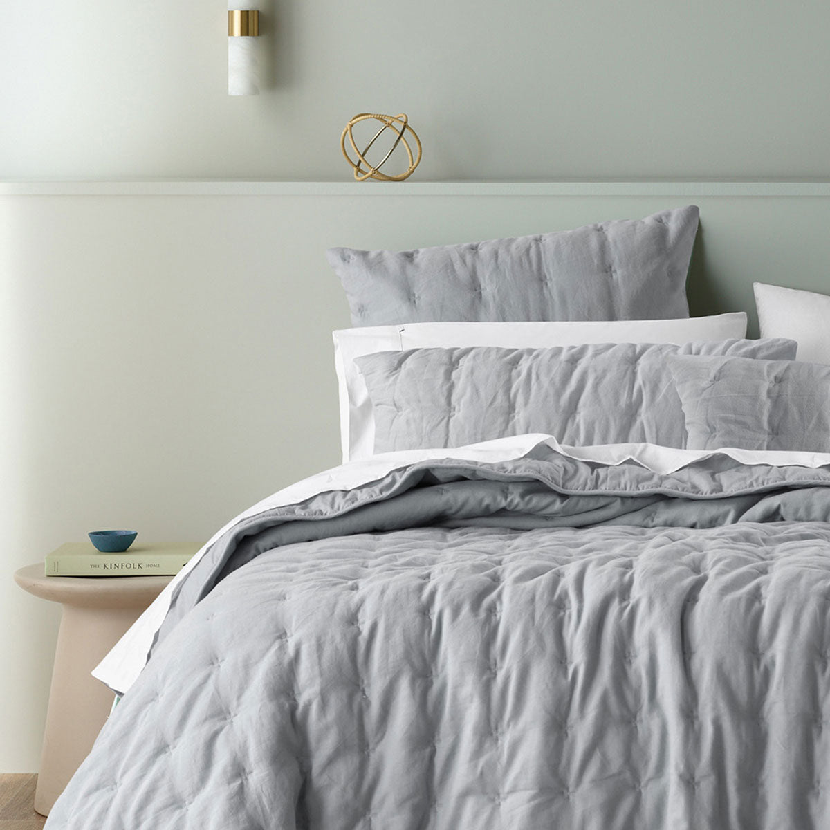 Bianca Langston Silver Comforter Set Queen/King - Pre-Washed Linen Cotton, Quilted - SuperSaverAU - view 1
