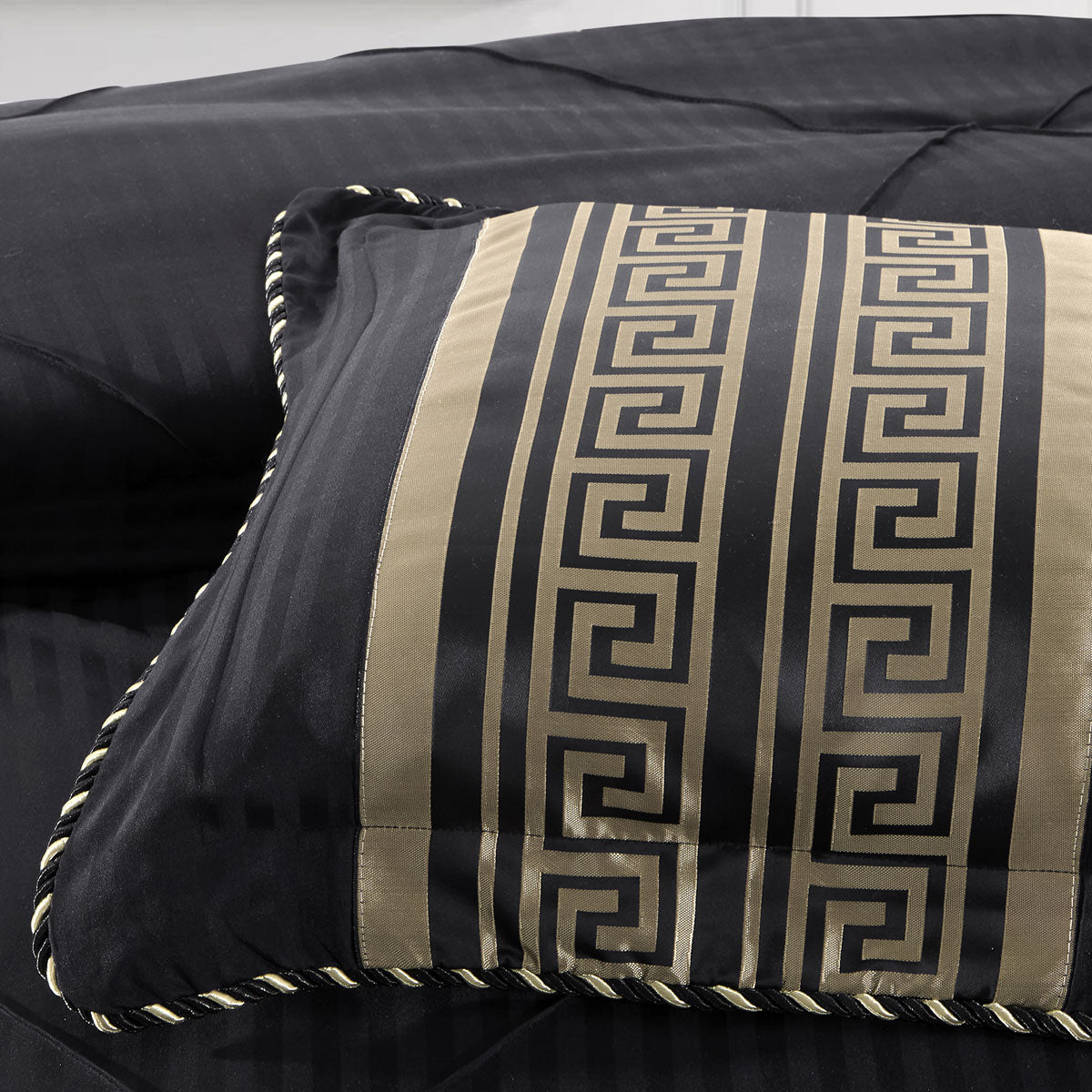 Bianca Raffaello Black Jacquard Greek Key Comforter Set – Queen/King 6 Piece