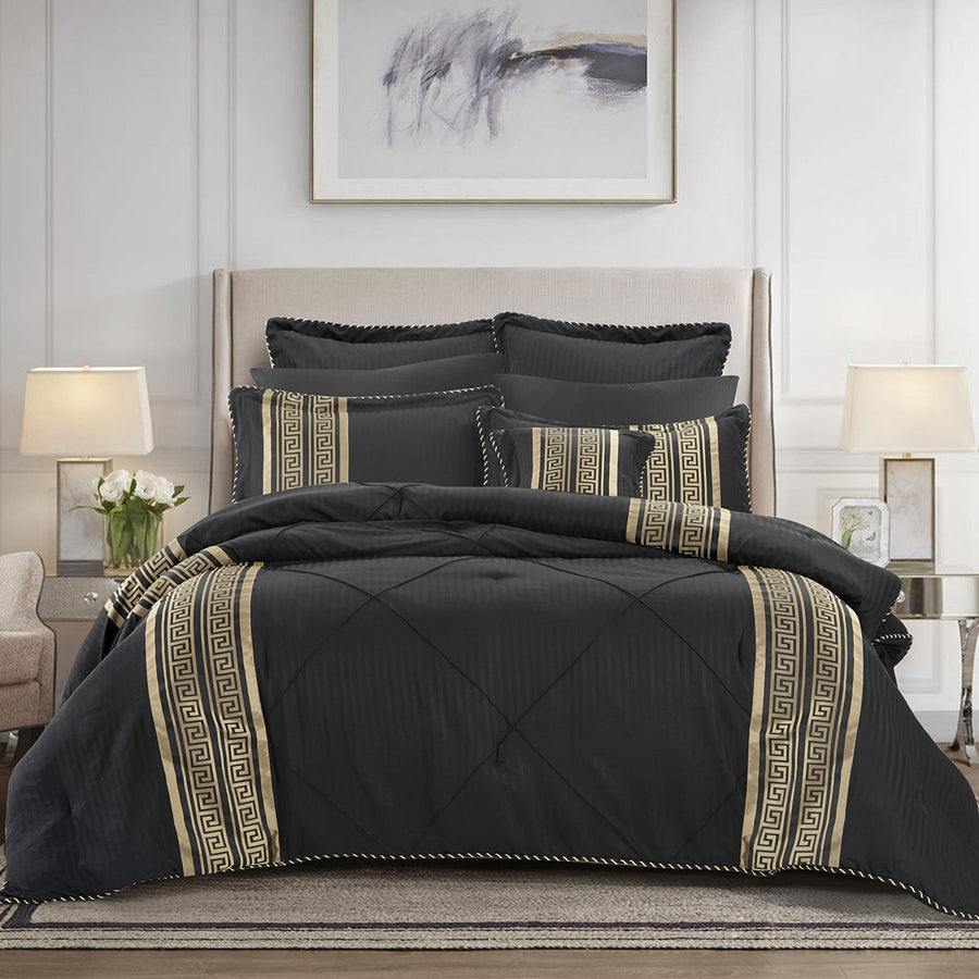 Bianca Raffaello Black Jacquard Greek Key Comforter Set – Super King 6 Piece