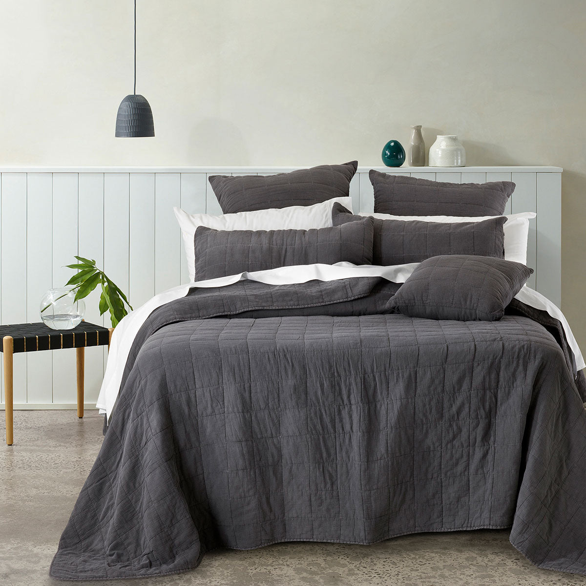 Bianca Geraldton Coal Coverlet Set 250x250 cm with Quilted Square Pattern - SuperSaverAU - view 1